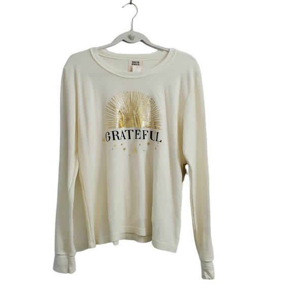 Anthropologie Sweaters - Back When by Anthropologie Sweater Medium Ivory Grateful Graphic Long Sleeve NWT